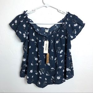 Garage blue crop top floral off shoulder medium M